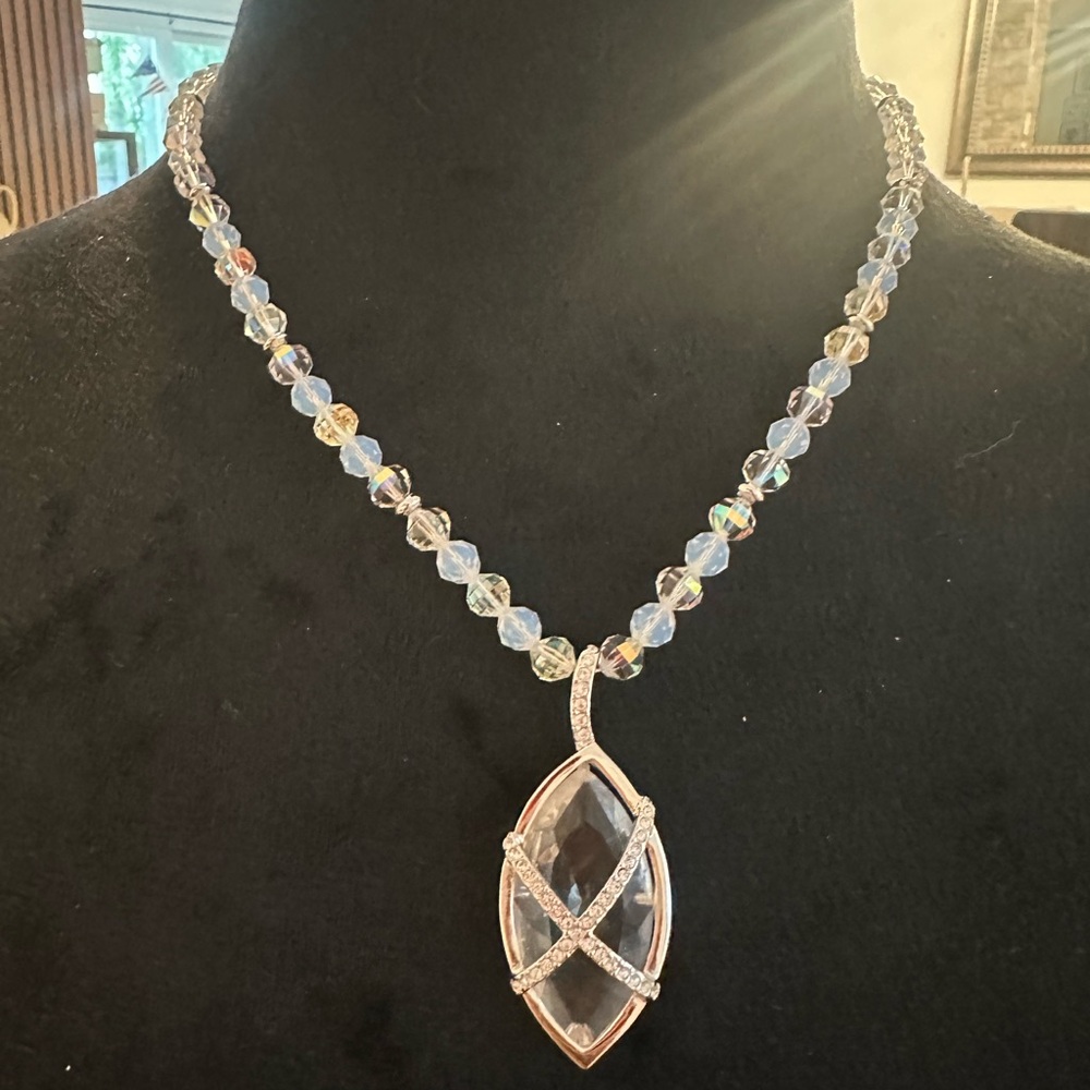 Swarovski Crystal Pendant Necklace with Iridescent Beaded Chain